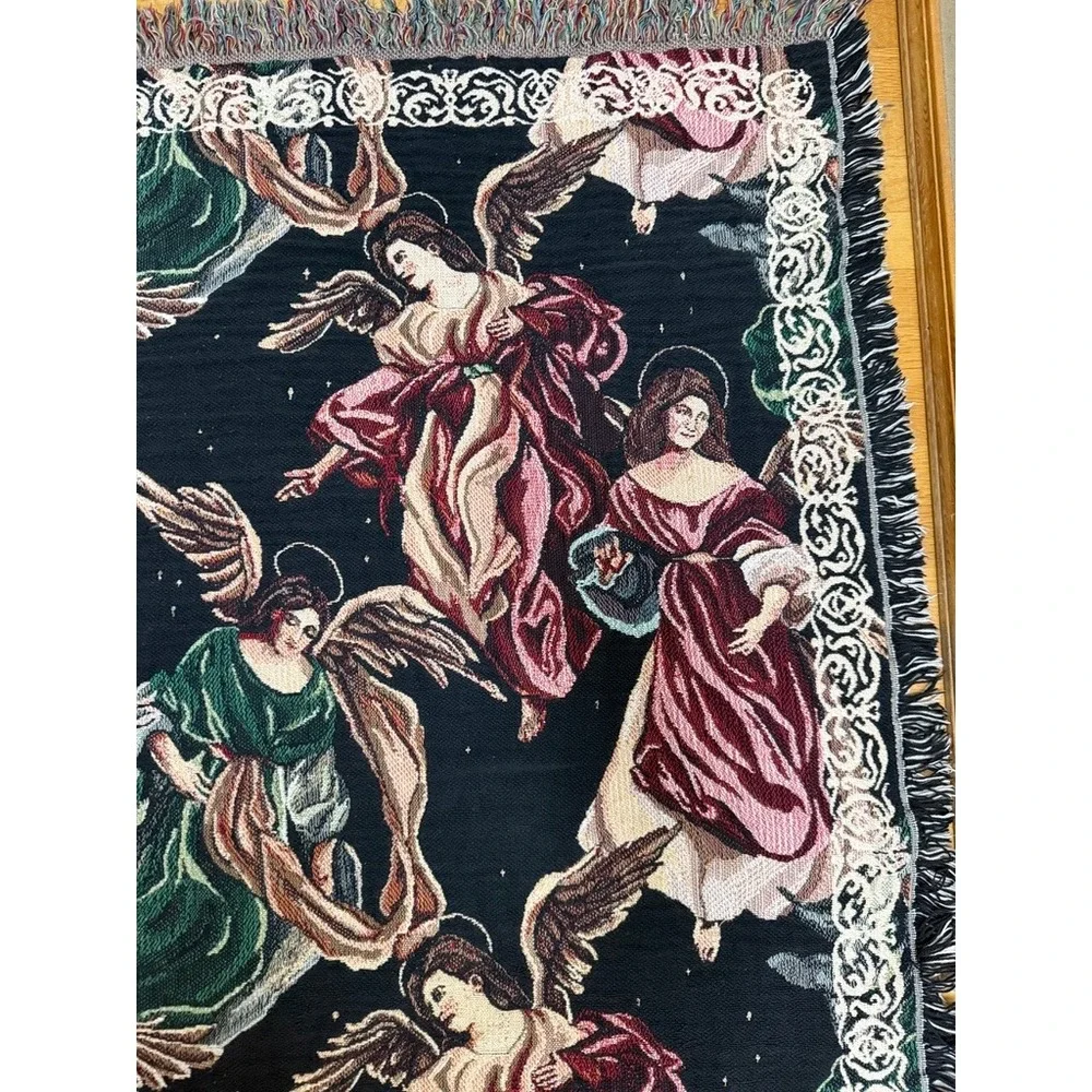 Goodwin Weavers Woven Cotton Angel Tapestry Throw Blanket Black 66x43 Celestial
